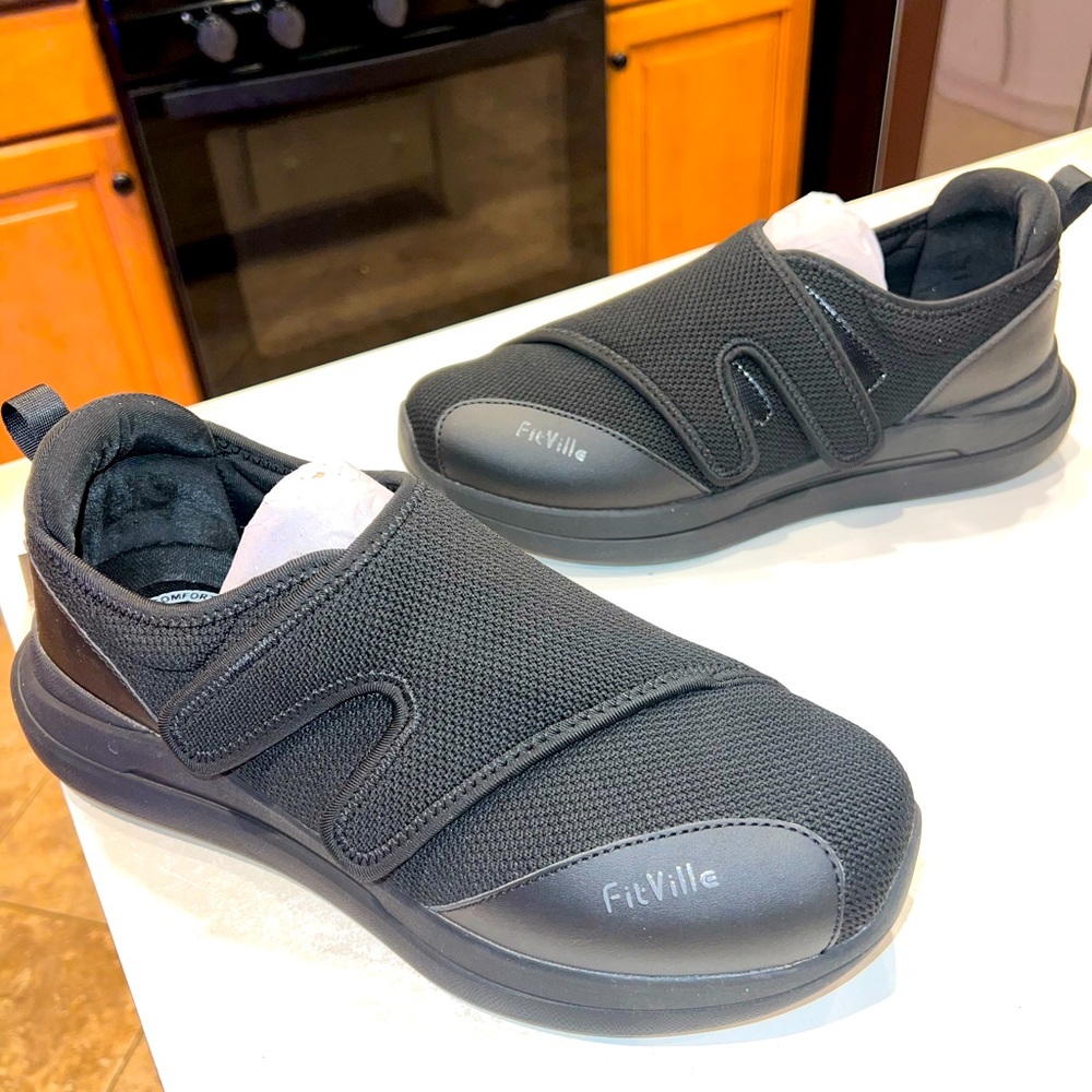 NIB FitVille Unisex EasyTop Diabetic Shoe Color:Black Size:Men:10EW Women:11.5EW